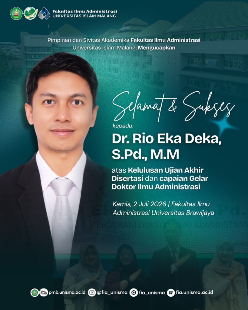 Dosen FIA Unisma, Dr. Rio Era Deka, MM Raih Gelar Doktor Ilmu Administrasi dari Universitas Brawijaya